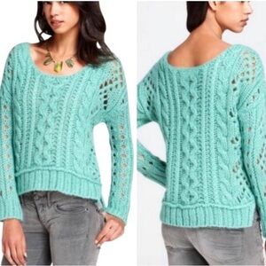 Free People Knitted Mohair Wool Blend Teal, Blue/Green Sweater Size Medium